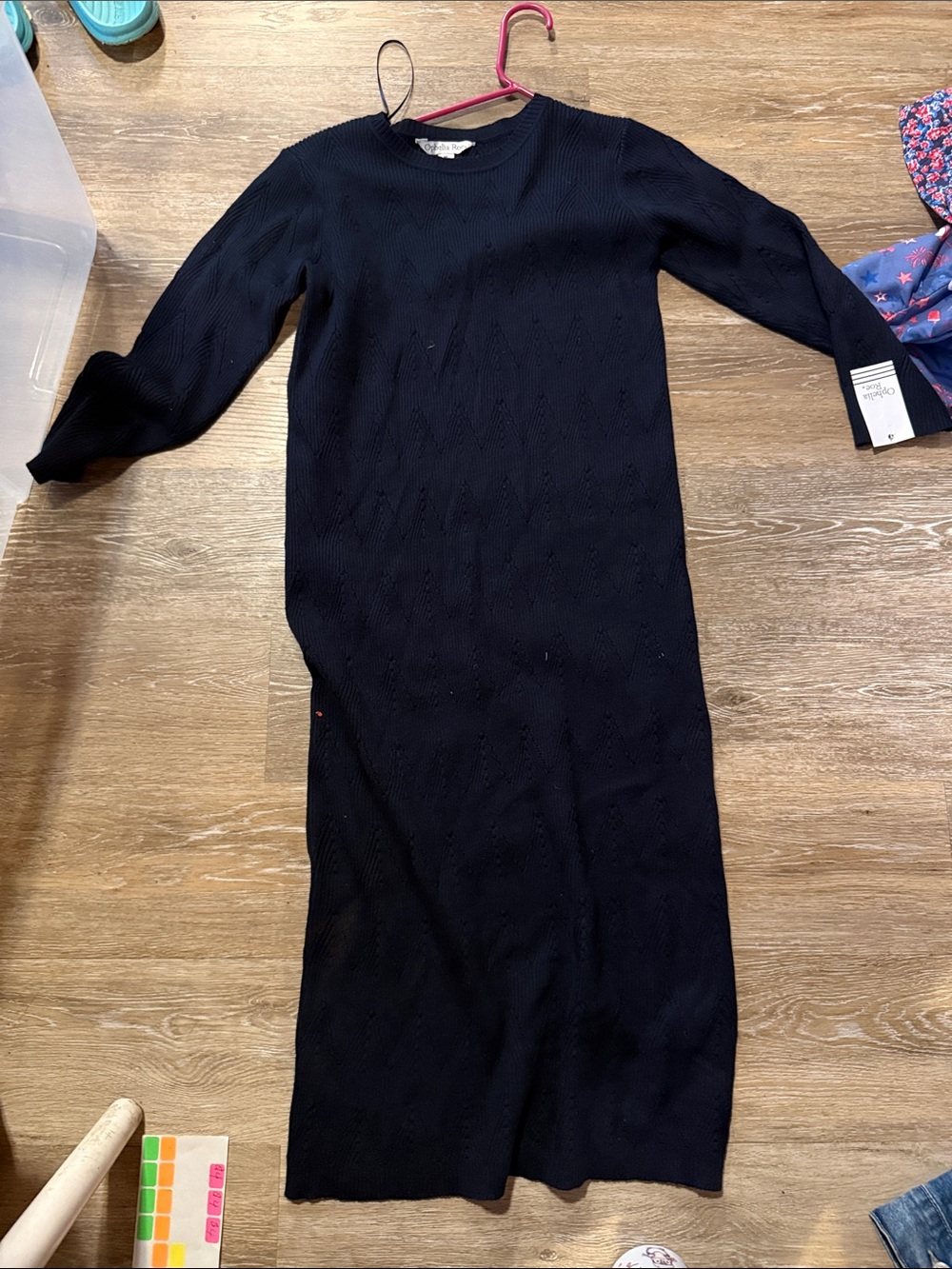 Women’s Black Ribbed Knit Long Sleeve Dress with 3/4” sleeve